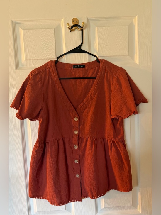 Emery Rose Tops - Madewell Rust Button-Front Peplum Top